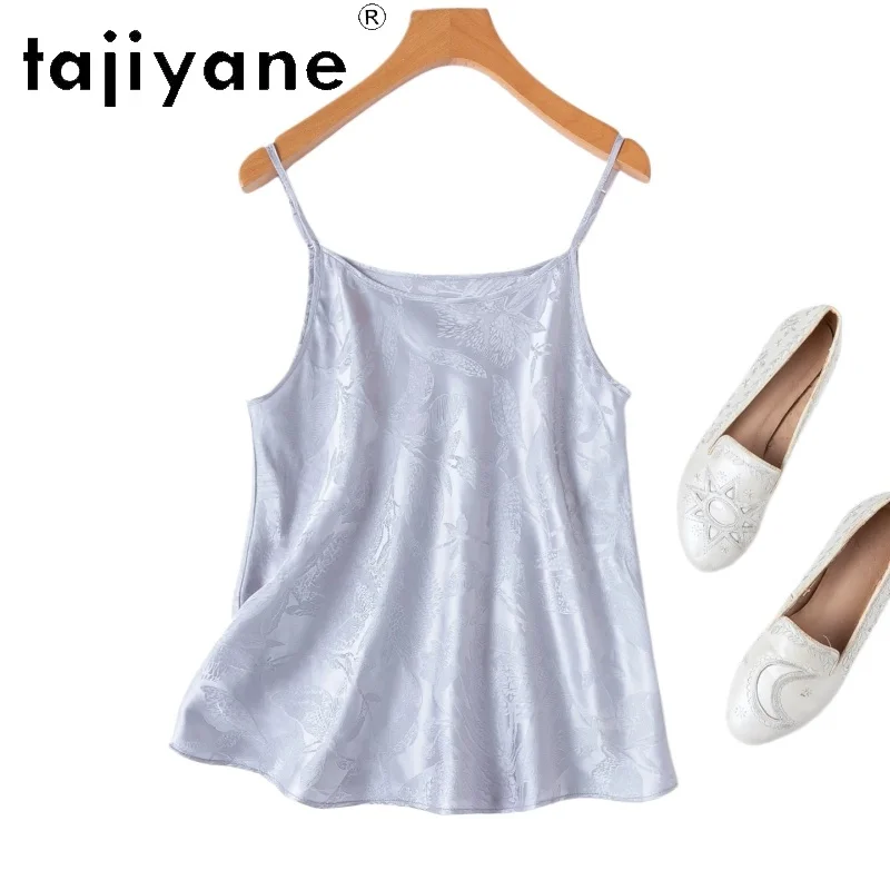 

TAJIYANE 100% Mulberry Silk Camisole 21MM Jacquard Women's Tanks Sleeveless Light Grey Summer Tops for Woman Clothes 2026 корсет