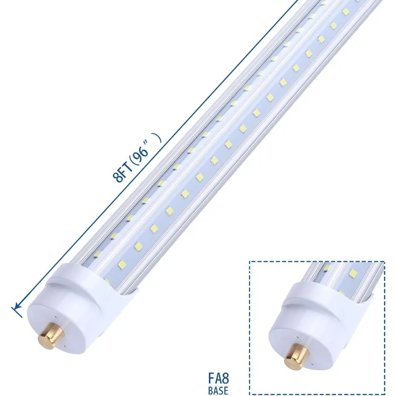 T8 V Shaped 65W 8 Foot LED Light Tube Bulb,Need Bypass Ballast,Single Pin FA8 Base 6000K Cool White 150W LED Fluorescent Bulbs