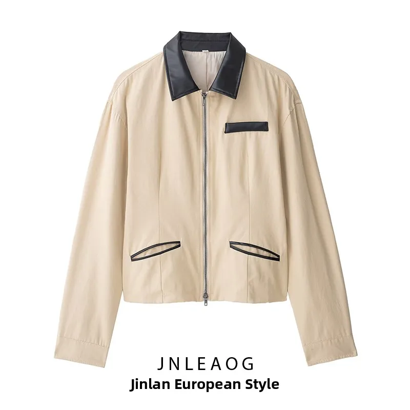 JNLEAOG 秋の新作レディースファションスリムフィットジャケットジッパーウエストシンチングシンプルスリムウエストハイライトコート