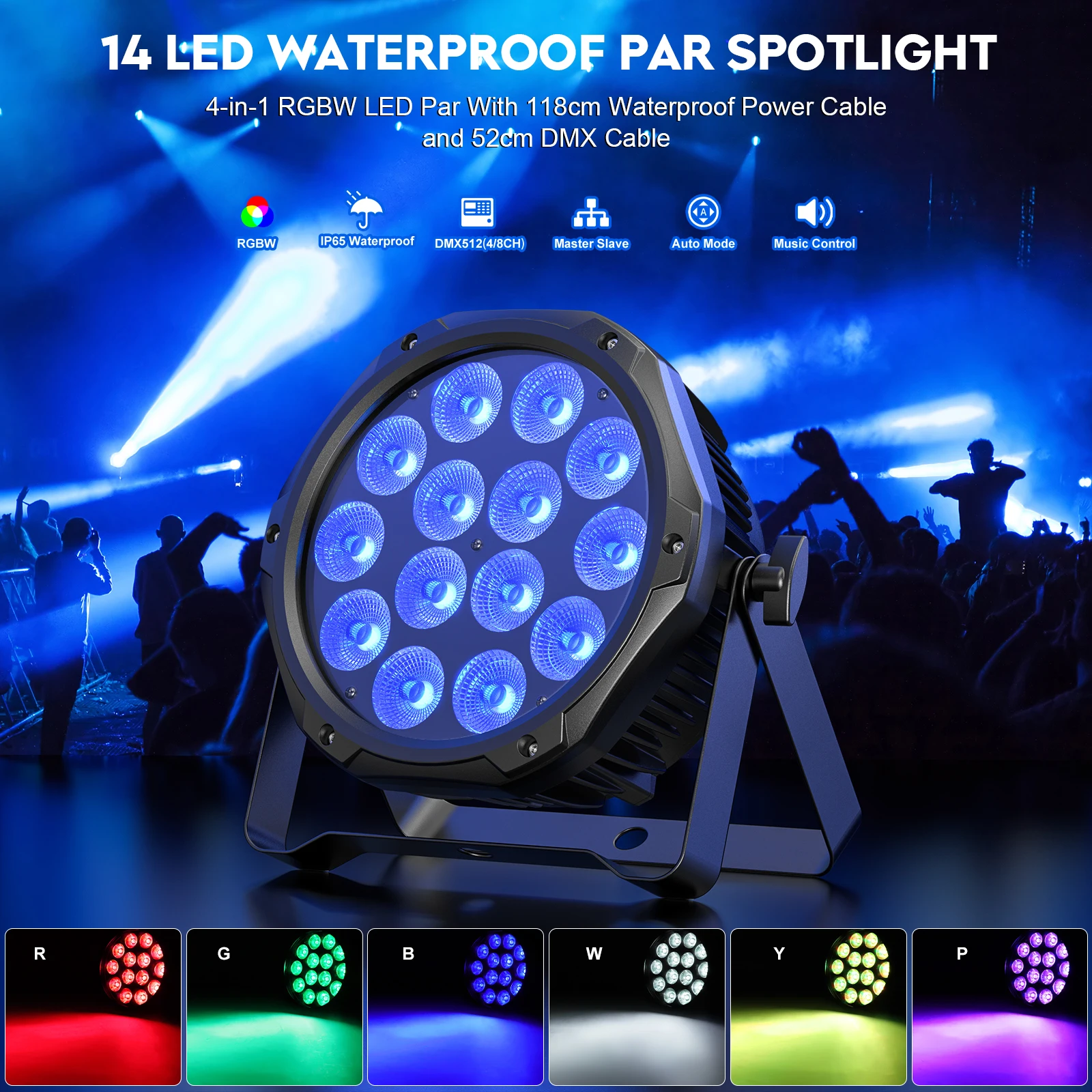 4PCS Waterproof Par Lights 14x10W RGBW LED Par Light Sound Control Stage Lighting Effect Strobe Lights for Party Wedding Theater