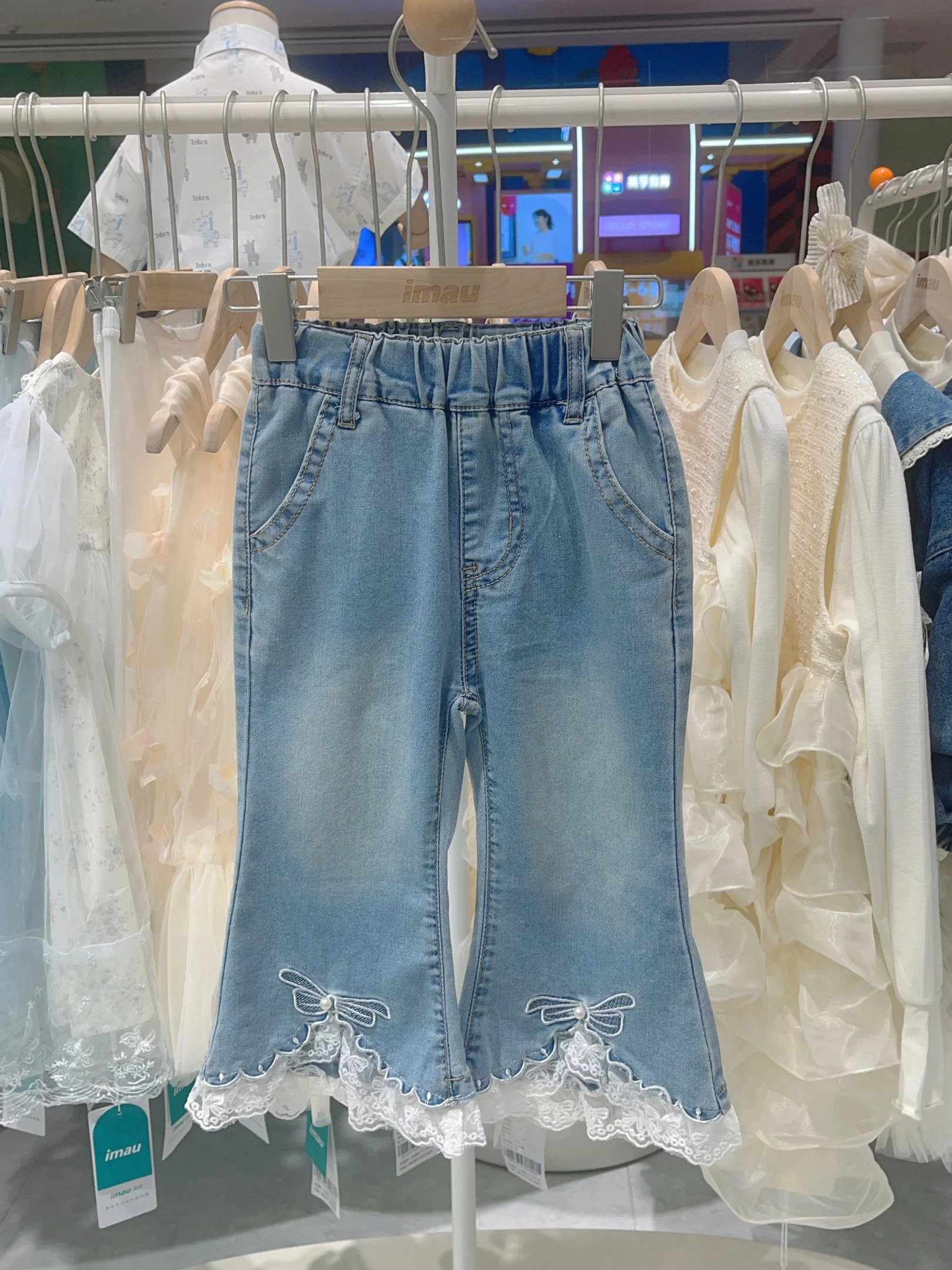 summer-children's-floral-denim-pants-thin-cotton-blend-fabric-casual-mid-waist-kids-jeans-girls-fashionable-loose-fit