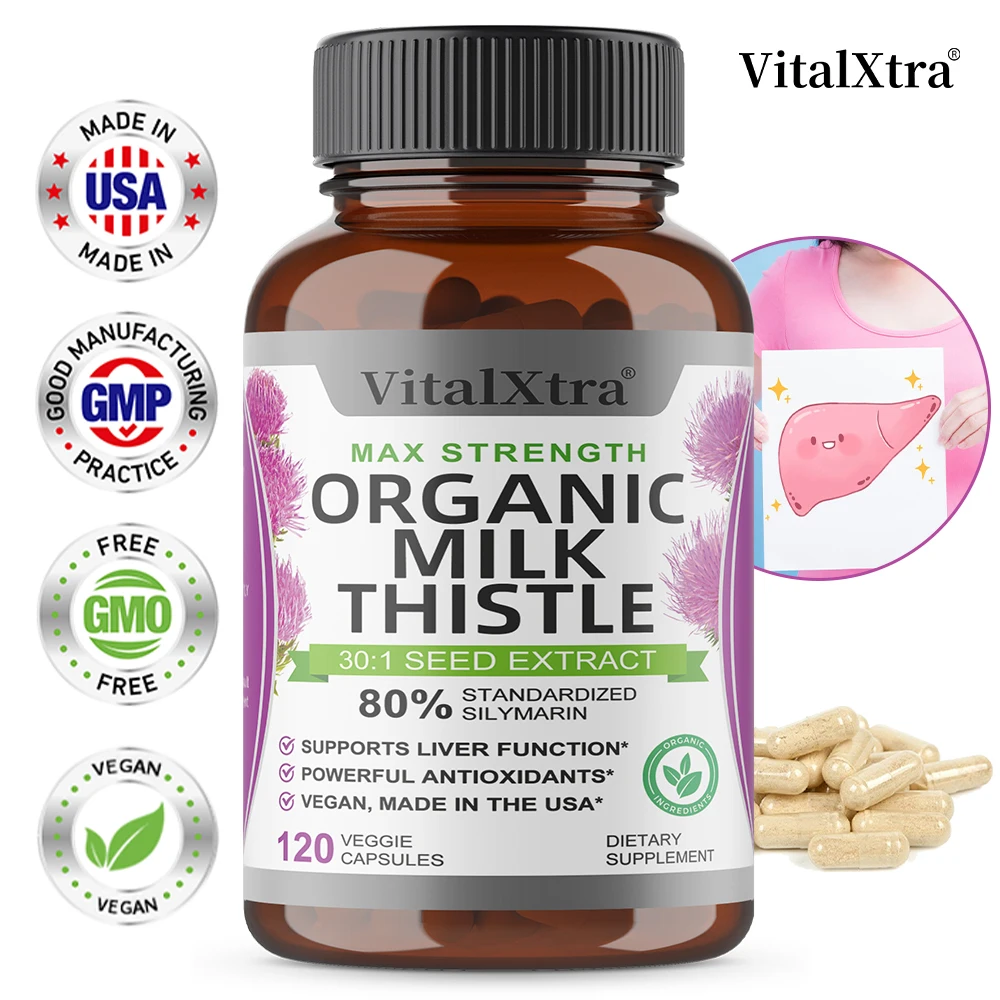 

Organic Milk Thistle, 30:1 Seed Extract, 80% Milk Thistle Extract, Antioxidant, Supports Liver Function, Promotes Digestion