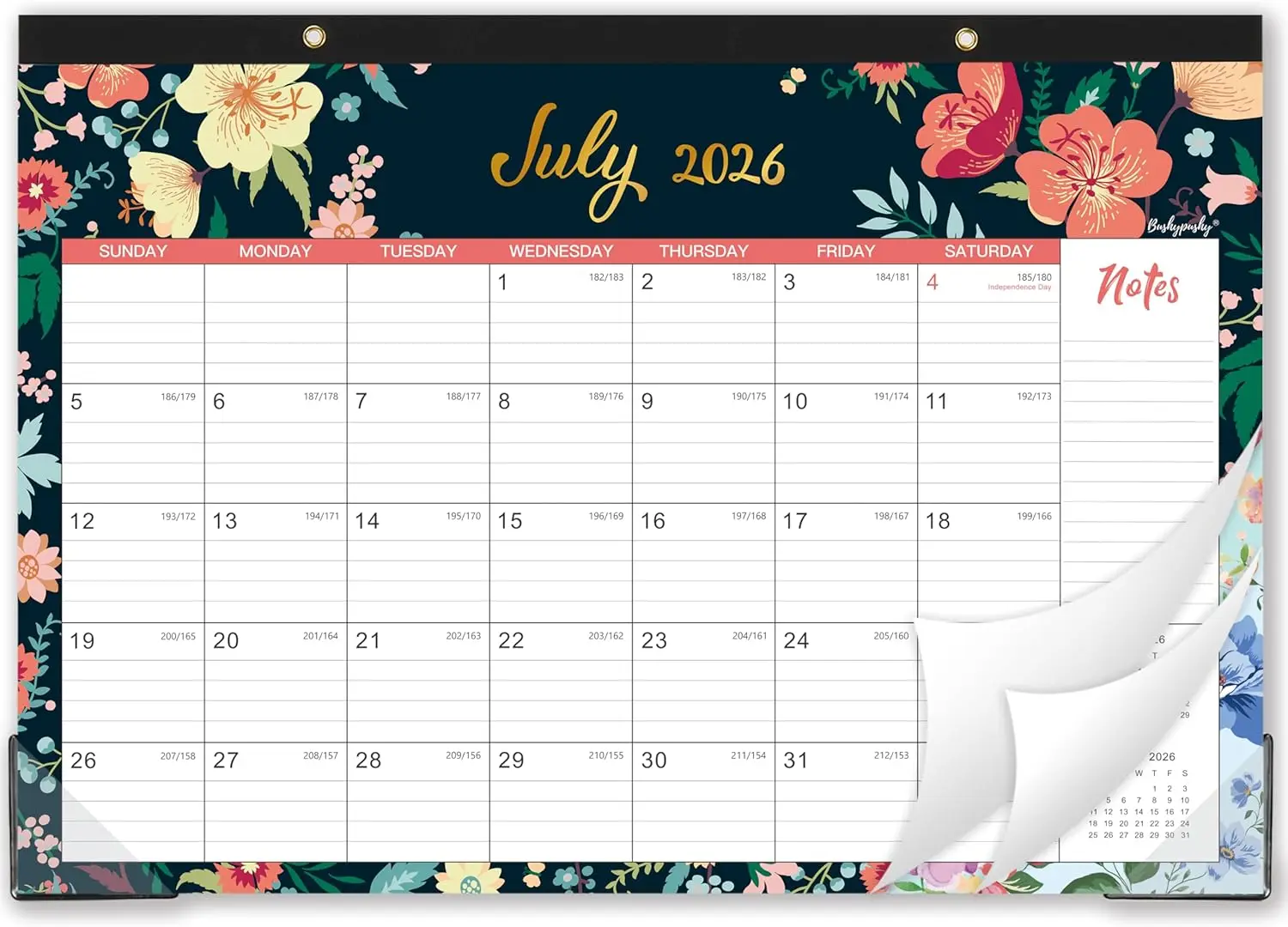 

2026-2027 Desk Calendar, 18-Month Jul 2026-Dec 2027, 17x12 in, Thick Paper, Corner Protectors, Large Ruled Blocks, Floral