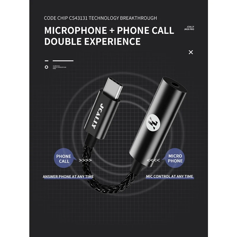JCALLY JM30PRO Digital Audio DAC Adapter Cable TYPEC To 3.5 Adapter Android Mobile Phone CS43131 DAC JM30 Upgrade for Xiaomi 13