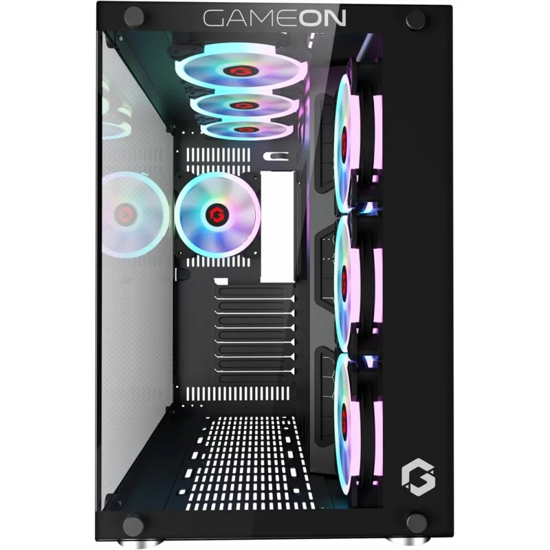 حافظة ألعاب كمبيوتر Midnight II Series Mid Tower، إضاءة ARGB+PWM مقاس 120 مم، زجاج مقسى، كمبيوتر مثبت مسبقًا 7 مراوح تبريد RGB