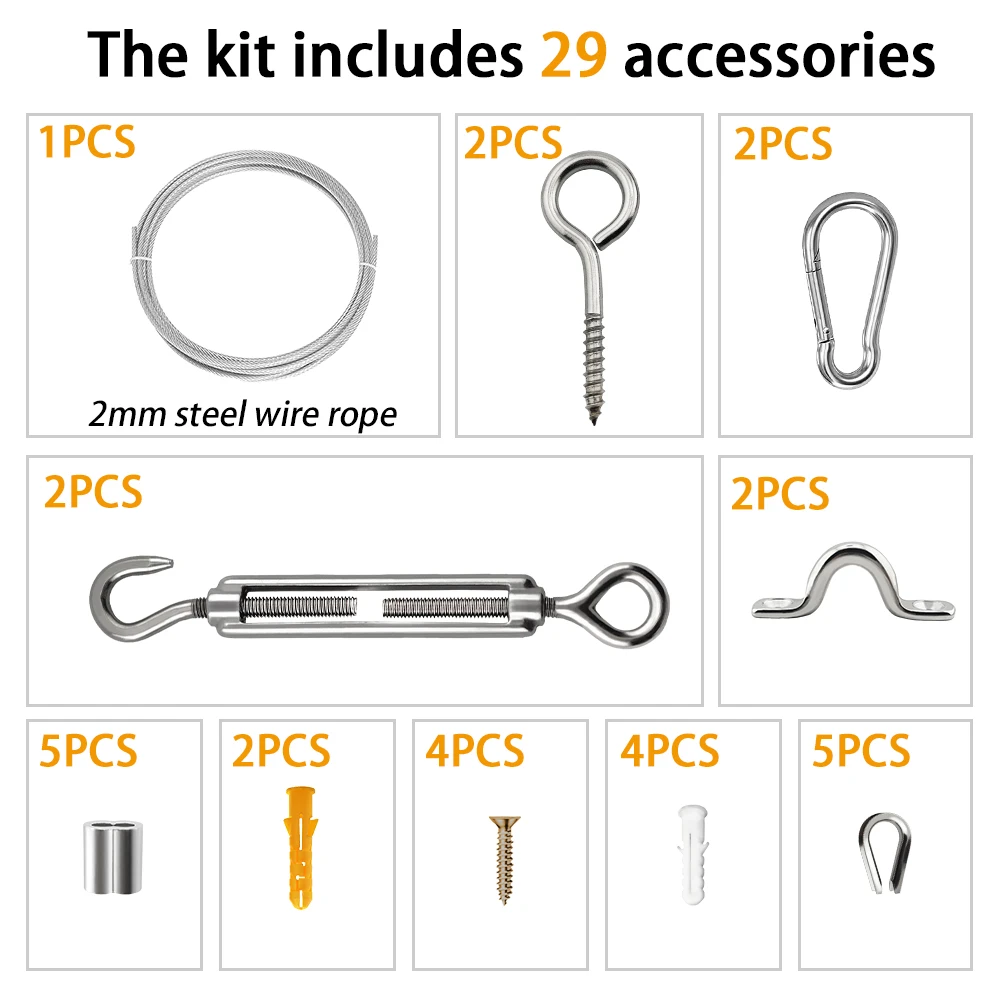 10/15/25/25M Rope Tensioner Camping PVC Coated Steel Wire Rope Camping Laundry Rope Kit 2mm Kit Camping Rope Tensioner