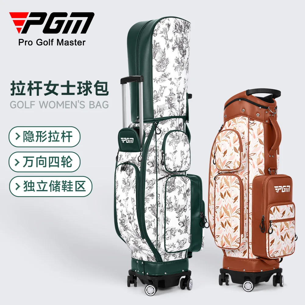 PGM MO EYES Golf Bag for Women Vintage Waterproof 4 Wheels Golf Club Carrier