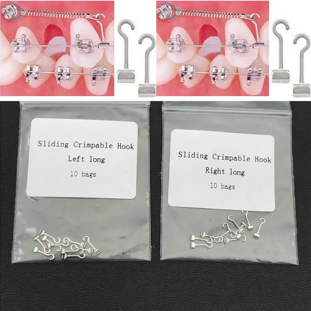 

10Pcs Dental Sliding Crimpable Hooks Long Right/Left Dental Orthodontic Hook Dental Curved Crimpable Hook