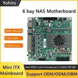 Intel N100 Mini ITX Mainboard 6-Bay NAS Motherboard 6*SATA3.0 4*i226 Lan 1*PCIE X1 1*DDR5 2.5G Firewall Soft Router