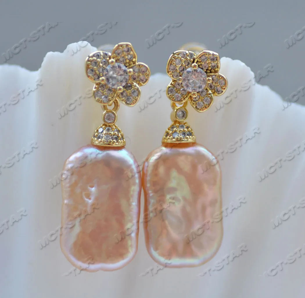 Z11840 24 مللي متر الوردي الخزامى عملة لؤلؤ المياه العذبة استرخى القرط تشيكوسلوفاكيا