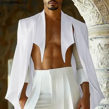 Incerun-男性用の不規則な長袖マント,無地,スタンドアップカラー,ケープコート,アウター,ポンチョトレンチ,秋冬,新品