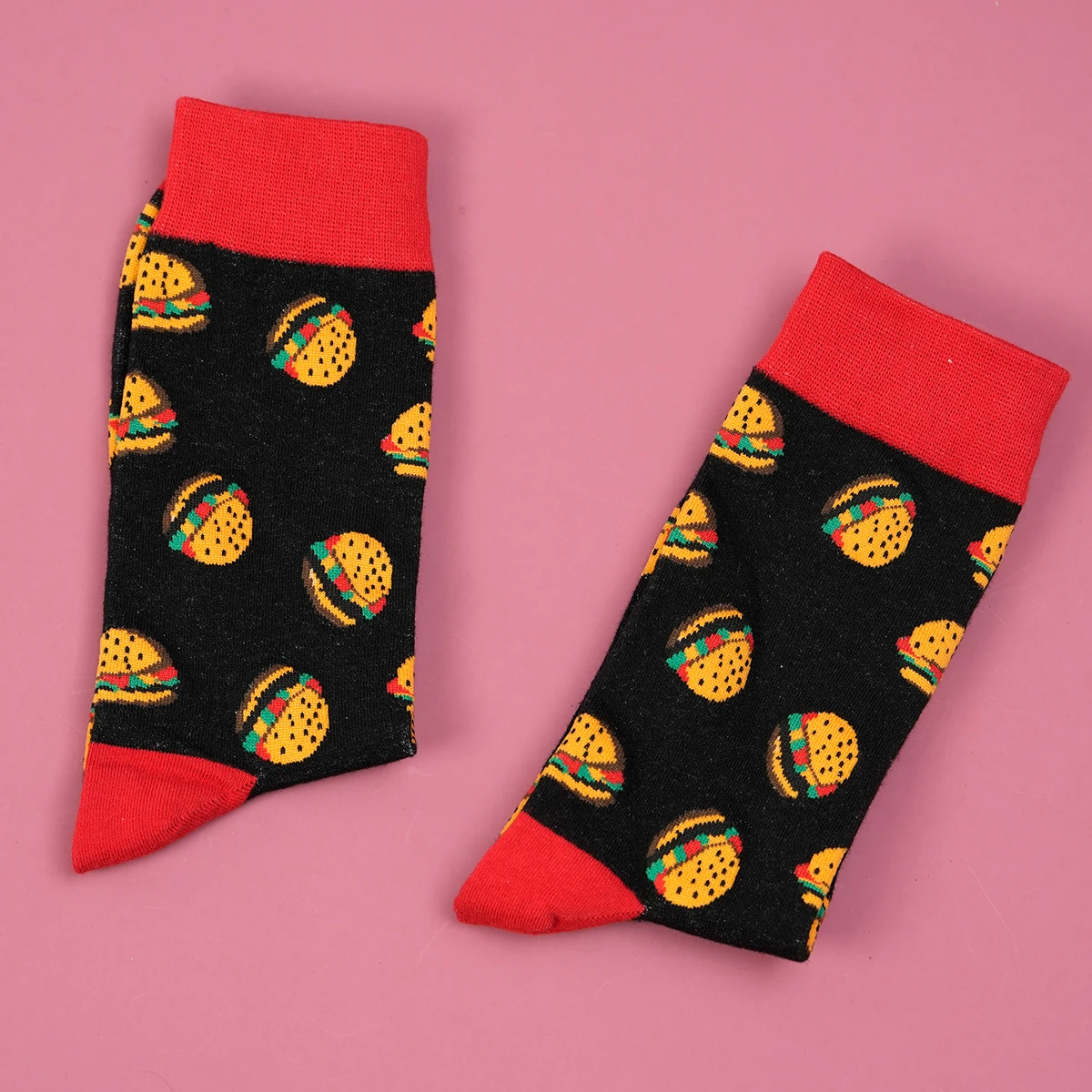 1 Pair  Hamburger Printed Novelty Breathable Mid Tube Men\'s and Women\'s Socks Suit In All Seasons For Daily