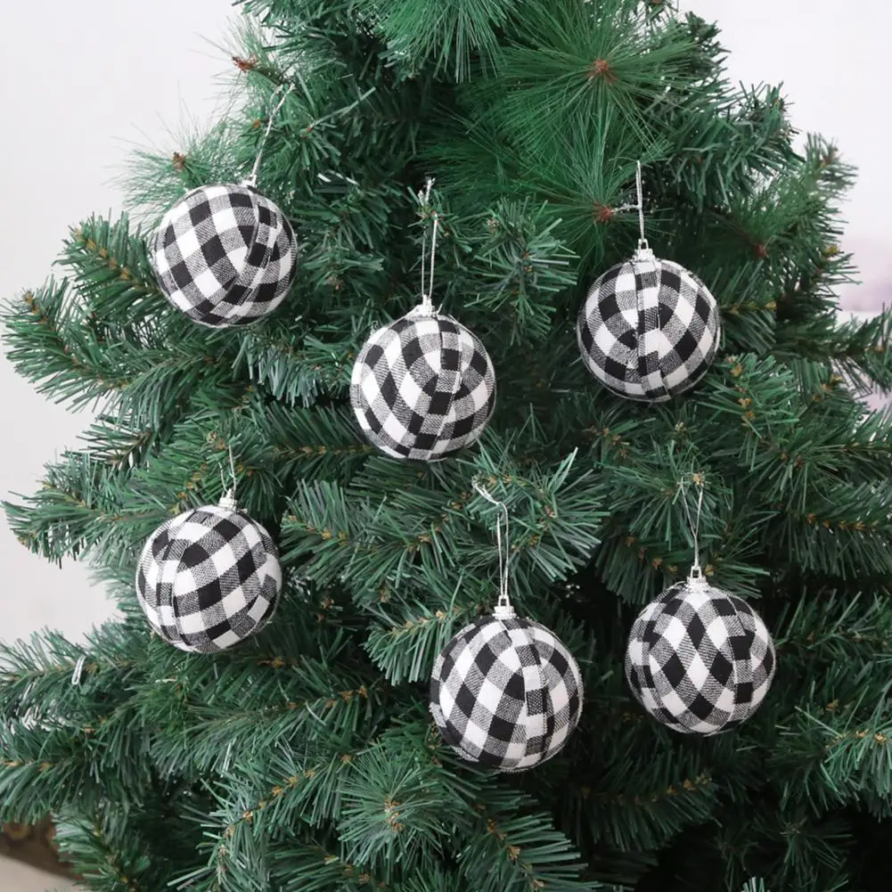 6 pz 7cm albero di natale palla nero bianco/rosso tessuto scozzese avvolto palla di natale decorazione festa di natale palla rifornimenti del partito
