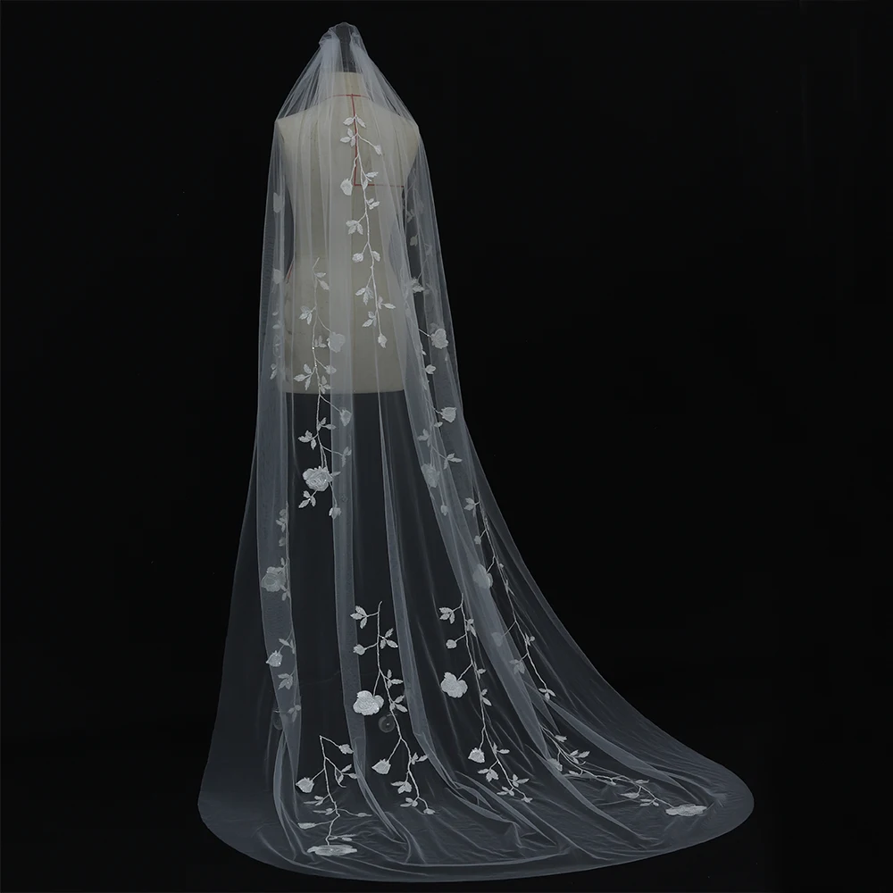 Bridal Wedding Mori Lace Long Mop Floor Veil Single Layer High-end Custom Photography Leaf Headdress Churches