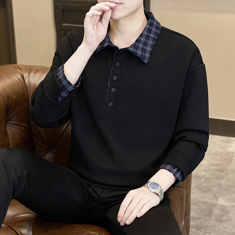 New Style Shirt Collar Hoodie Men's Casual Multi-Purpose Base Polo Shirt Hoodie.