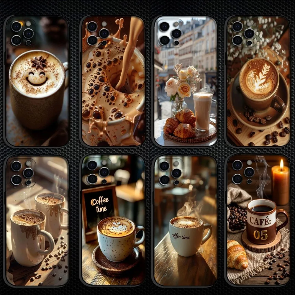 

Afternoon coffee Phone Case For iPhone 16,15,14,13,12,11 Plus,Pro Max, Soft Silicone Black Cover