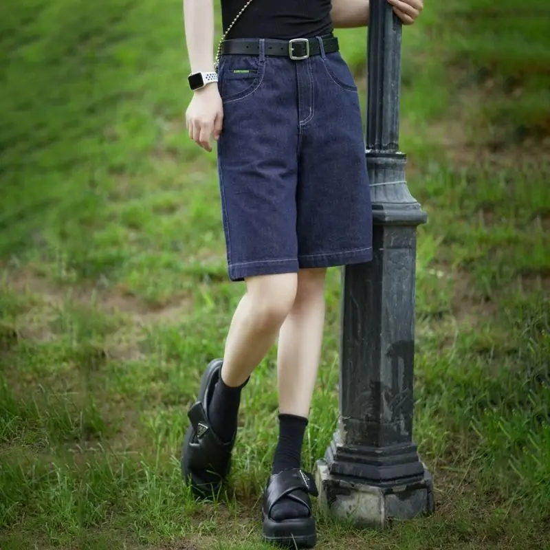 

Denim Shorts for Women in Summer Thin New High-waist Design Niche Straight Five-point Pants for Women Wide-leg Medium Pants