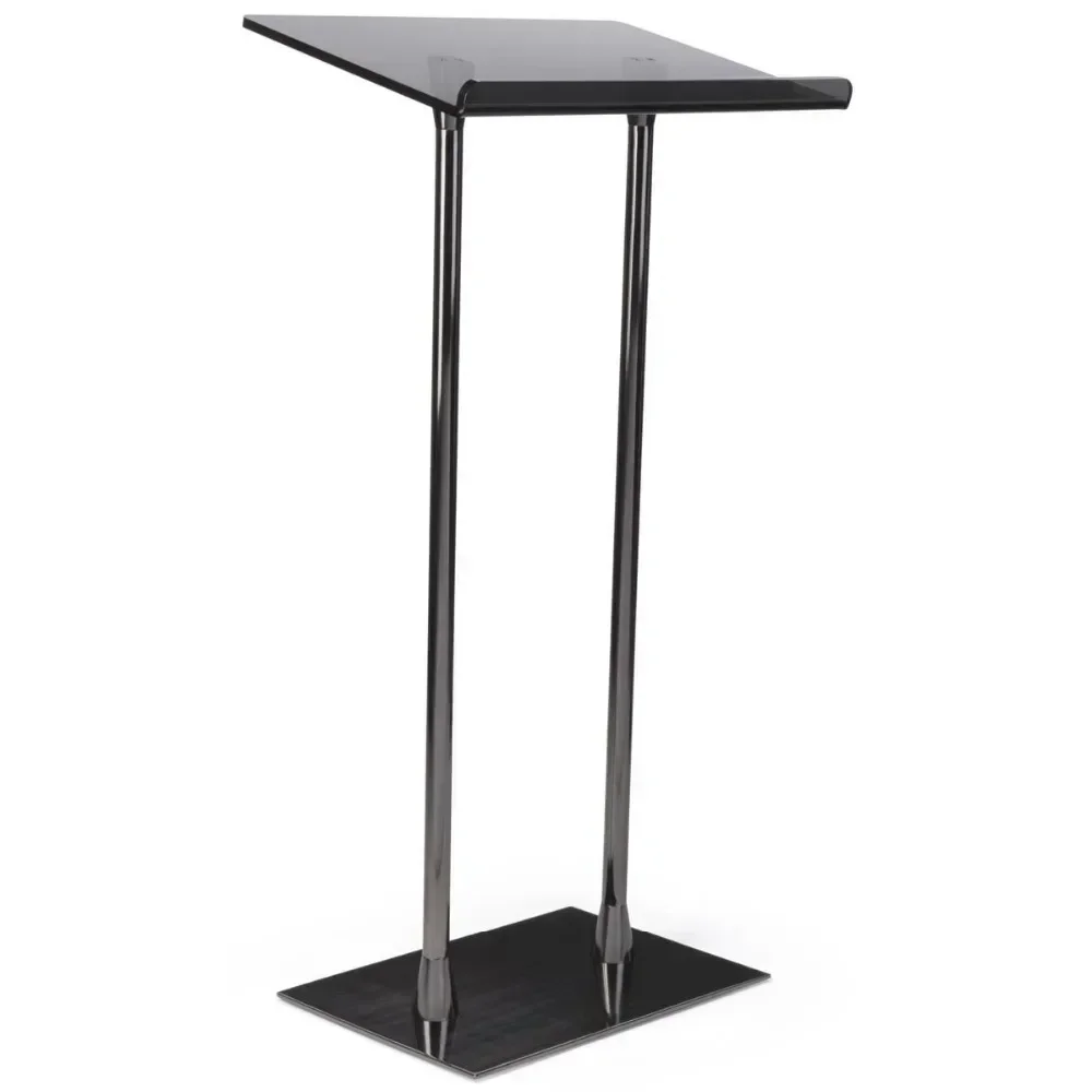 Black Smoked Gray Top Surface Church Pulpit Acrylic Podium With Steel Poles