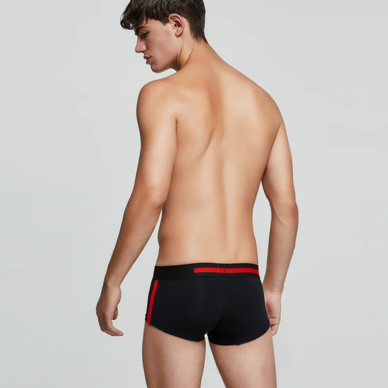 Men's flat cornered underwear, low waist, breathable, slim fit, close fitting, high elasticity, solid color four cornered pants
