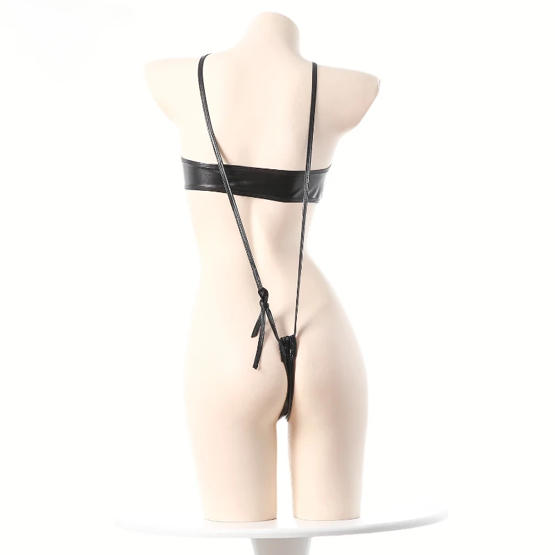 Anime Sexy Hollow See Through Bodysuit Women Patent Leather Underwear Backless Nightwear Role Play Lingerie view 3