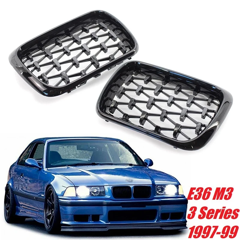 Pair Car Decoration Front Bumper Diamond Grille Kidney Grill For -BMW E36 3 Series M3 1997-1999 51138195151 51138195152