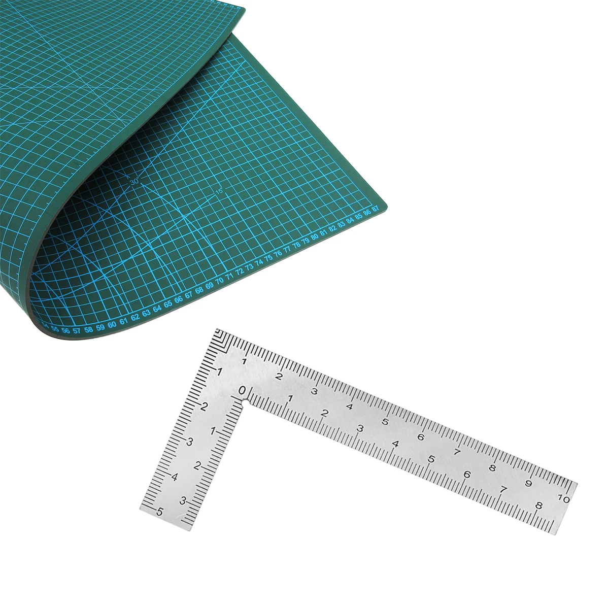 Stainless Steel L-Shaped Ruler + A5 Cutting Mat – 2 inch by 4 inch Ruler, Christmas gift set, Tool for Engineers & Carpenters