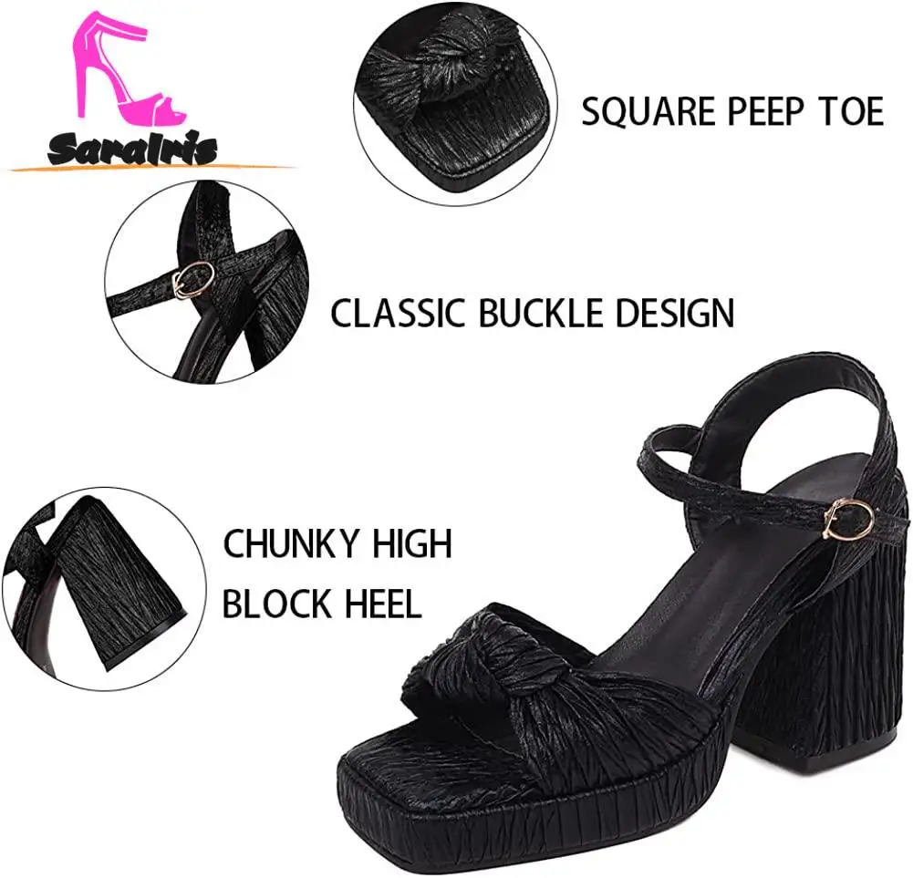 Vintage Element Women's Pumps 2023 Chunky High Heeled Sandals Summer Spring Western Style Bow Tie Buckle Strap Shoes Sandals