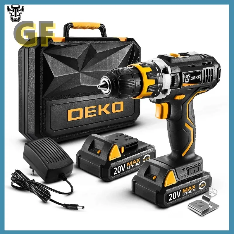 DEKO GCD20DU2-S4 Electric Drilling Max 35mm in Wood DC Cordless Battery Drill Power Screwdriver 1/2-Inch Keyless Chuck Drill Set