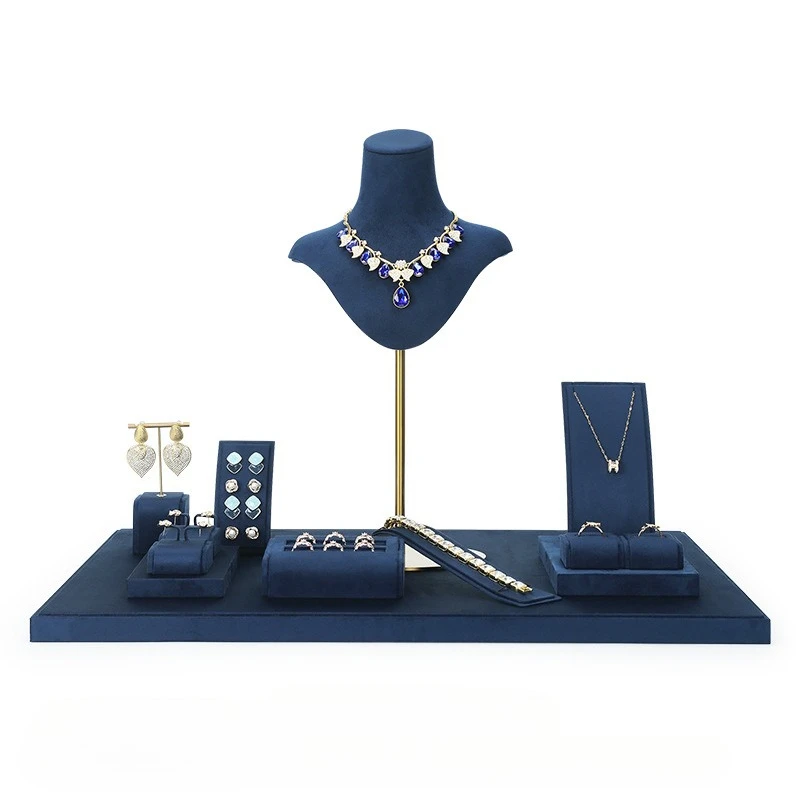 

Display window jewelry props, blue velvet leather figurine, neck necklace display, light luxury live streaming jewelry rack