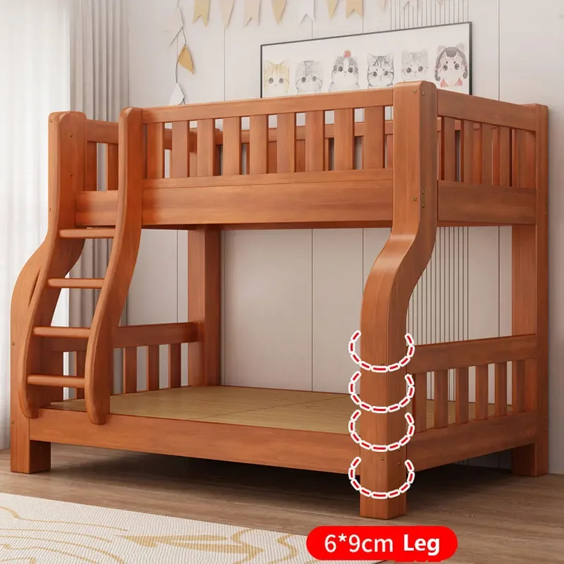 SeaMind Morden Solid Pine Wood Double-Decker Bunk Bed High-Low Mother-Child Bed Upper/Lower Berth Two-Layer Wardrobe Baby Beds