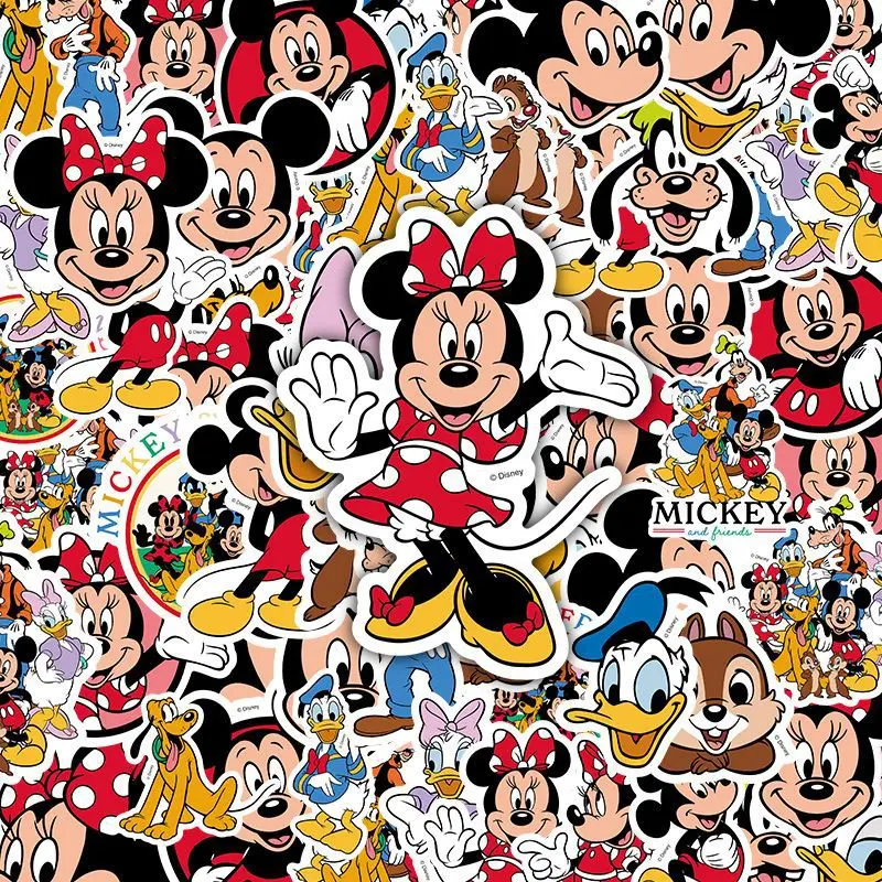 50PCS Disney Mickey Mouse Officially Licensed Vinyl Stickers Notebook Luggage DIY Cartoon Vinyl Decal Kids Gift Toy