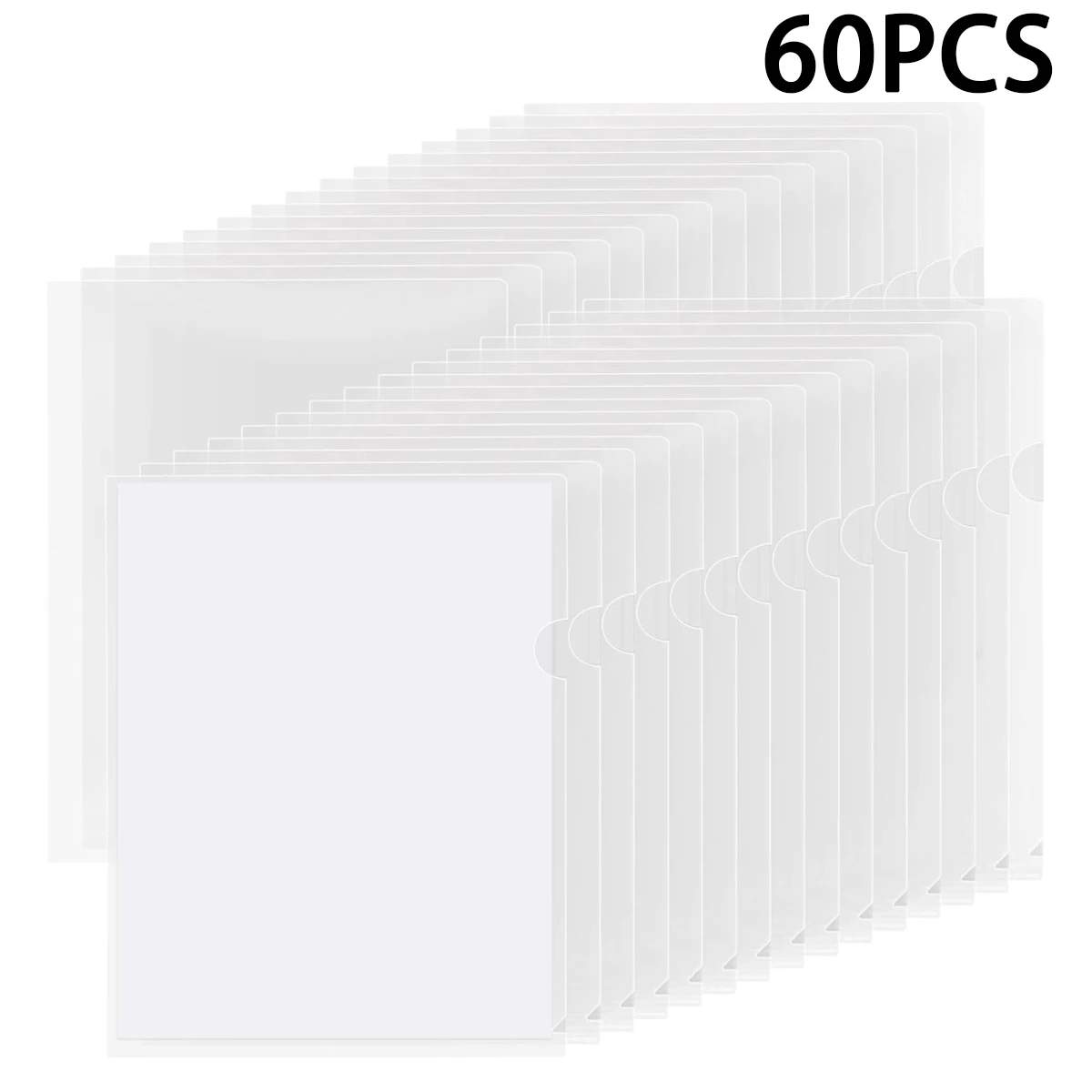 

60 шт. прозрачная пластиковая папка для файлов, защитная пленка для бумаги, подходит для бумаги 8,5x11 см, L-образная папка.
