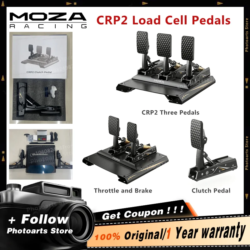 MOZA CRP2 Load Cell Pedals Minimalist Design CNC Aerospace-grade Aluminum Construction Carbon Fiber Heel Plate 200KG Load Cell