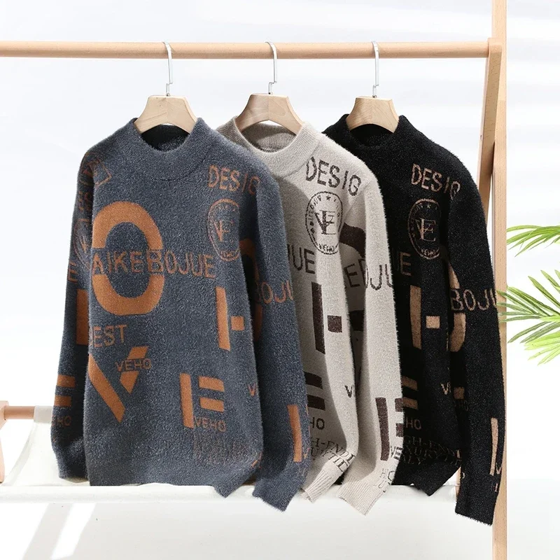 2024 New Fashion Brand Men\'s Cashmere Sweater Pullover Print Design Warm Stylish Sweaters Clothing  Vintage Sweater Sweater Men