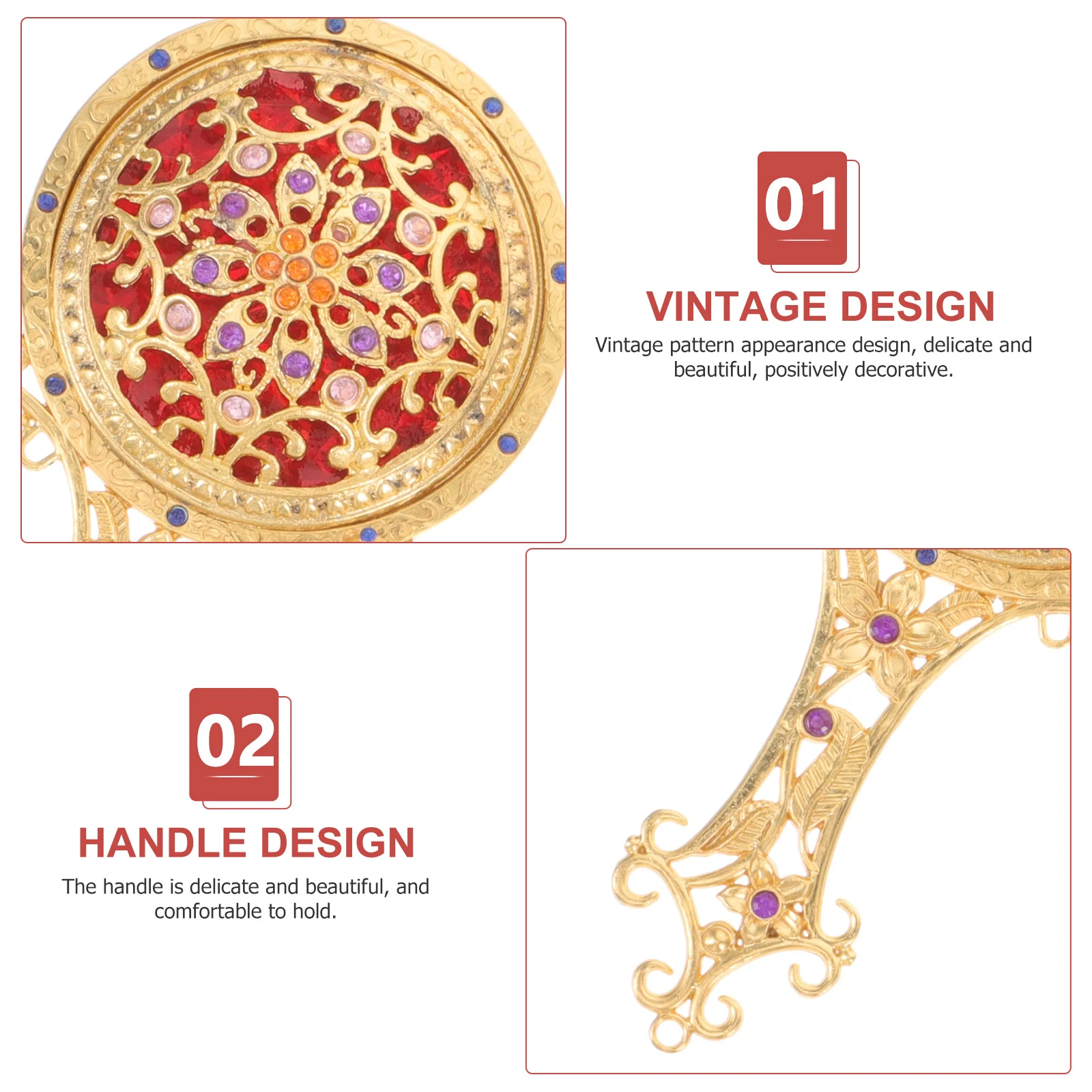 1セット ヴィンテージミラーコームセット クラシックコンパクトハンドミラー 装飾バニティセット ティーン向け 女性用 パーティー 旅行用