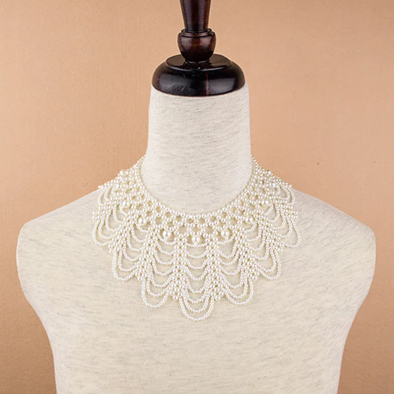 Pearl Beaded Lace Trim Collar Ribbons Women Necklace Wedding Jewelry for Clothes Wedding Dress