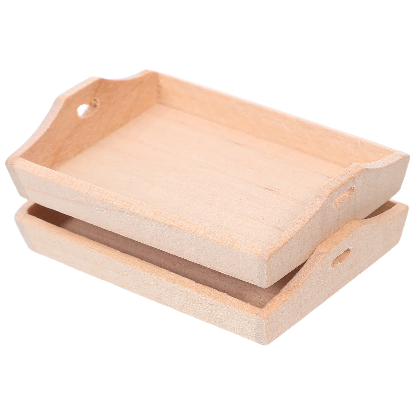 

2pcs Miniature Wooden Bread Pan Kitchen Tray Pretend Play Sturdy Mini Platter Food Decoration Accessories