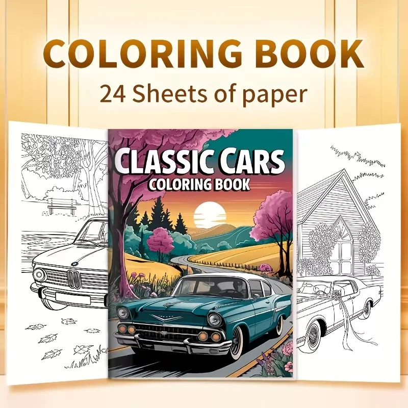 Upgraded Luxury Edition Classic Cars Coloring Book - Thick 8x11 Pages with Vintage Automobiles, Road Scenes & Buildings