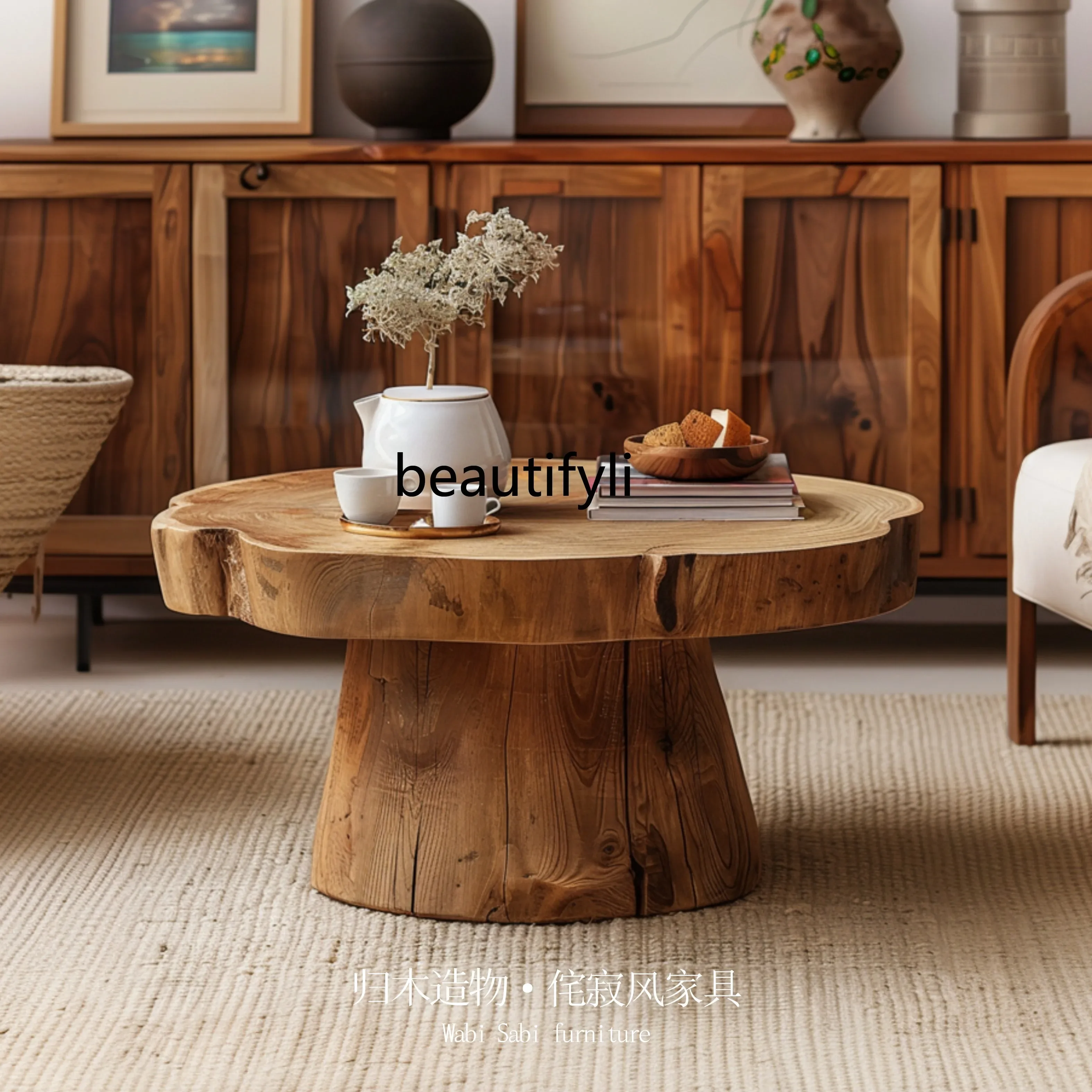 Round Stump Angle Table Homestay Designer Furniture Solid Wood Coffee Table Creative Edge Table