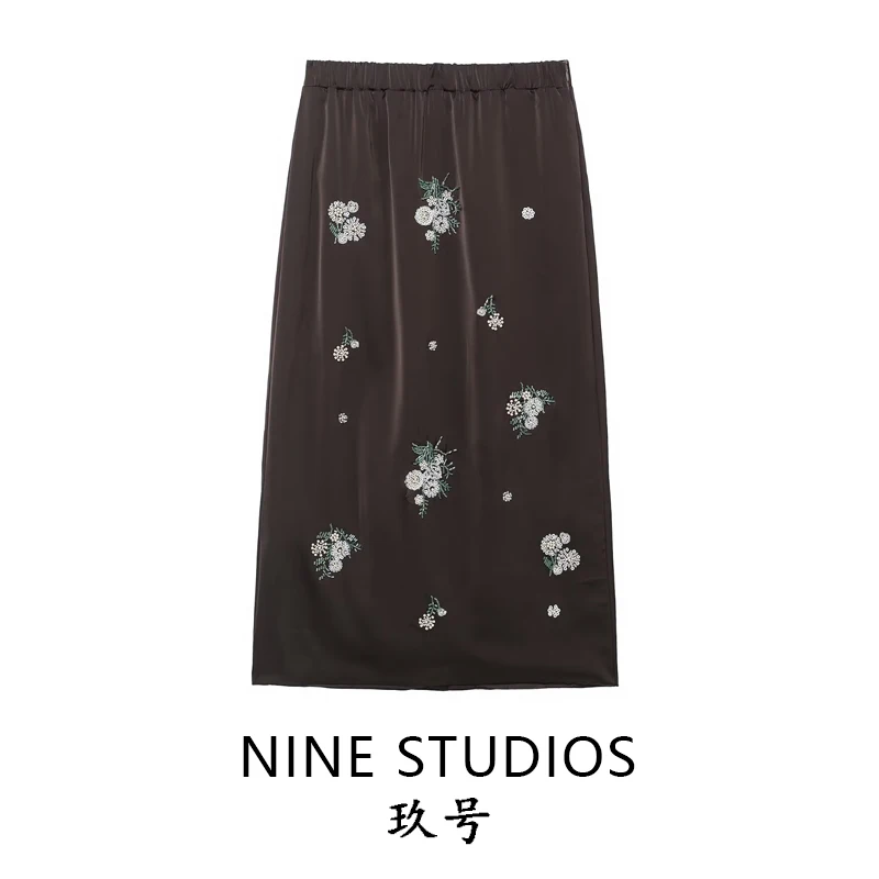 عارضة مطرزة حبة f تنورة عالمية Sle المرأة مرونة الخصر تنورة الأوروبية Sle القطن البوليستر أنبوب مستقيم...