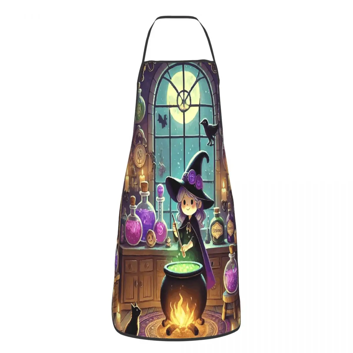 Witch'S Potion Brewing Scene Printed Apron Chef Cooking Tablier Waterproof Bib Kitchen Cleaning Pinafore for Women Men Gardening