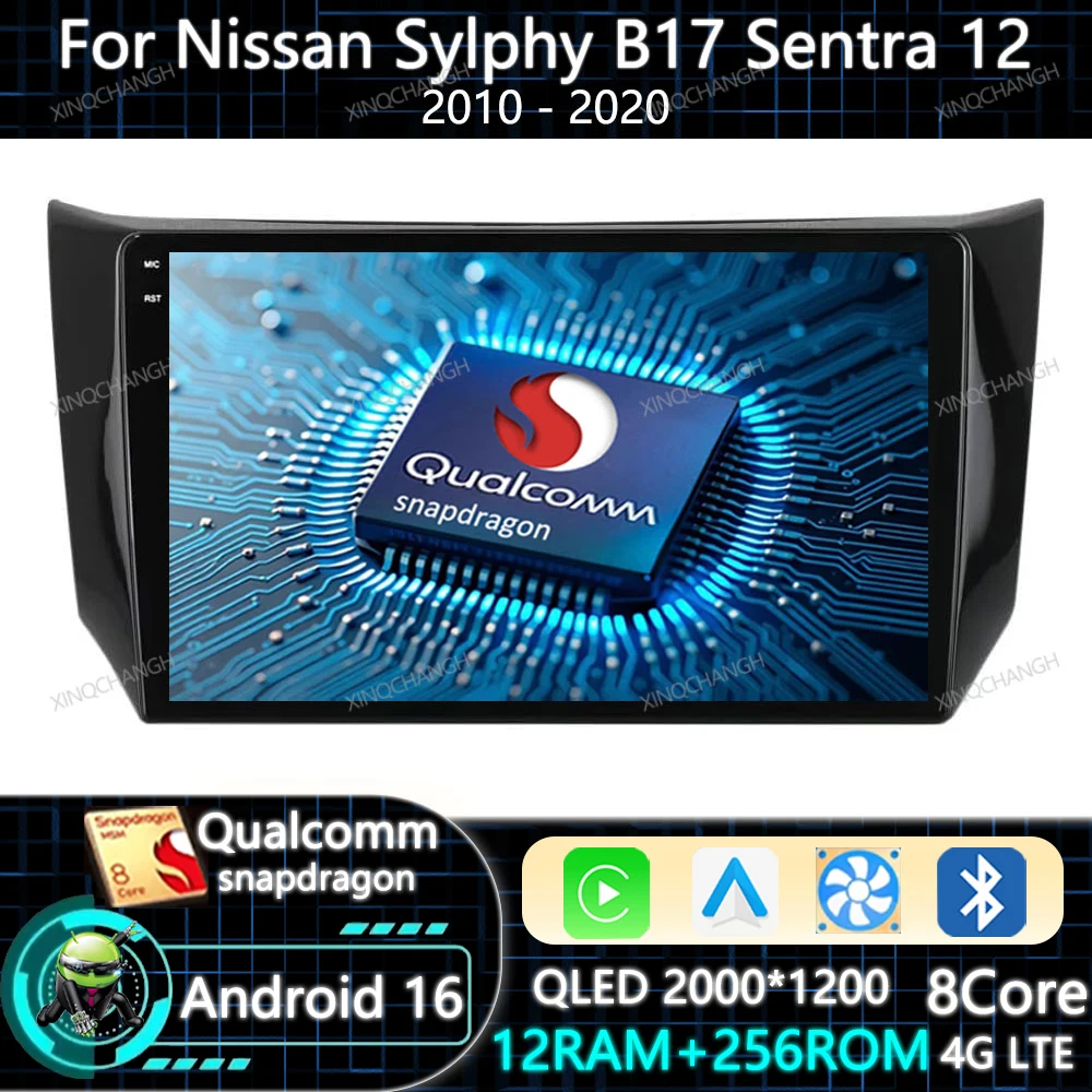Android 16 Car Radio Carplay Auto For Nissan Sylphy B17 Sentra 12 2010 - 2020 BT Navigation Multimedia Video Player 4G WIFI GPS