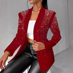 Spring Summer New Women's Clothing Solid Color Bubble Beads Large Lapel Long Sleeve Suit Coat Blazer