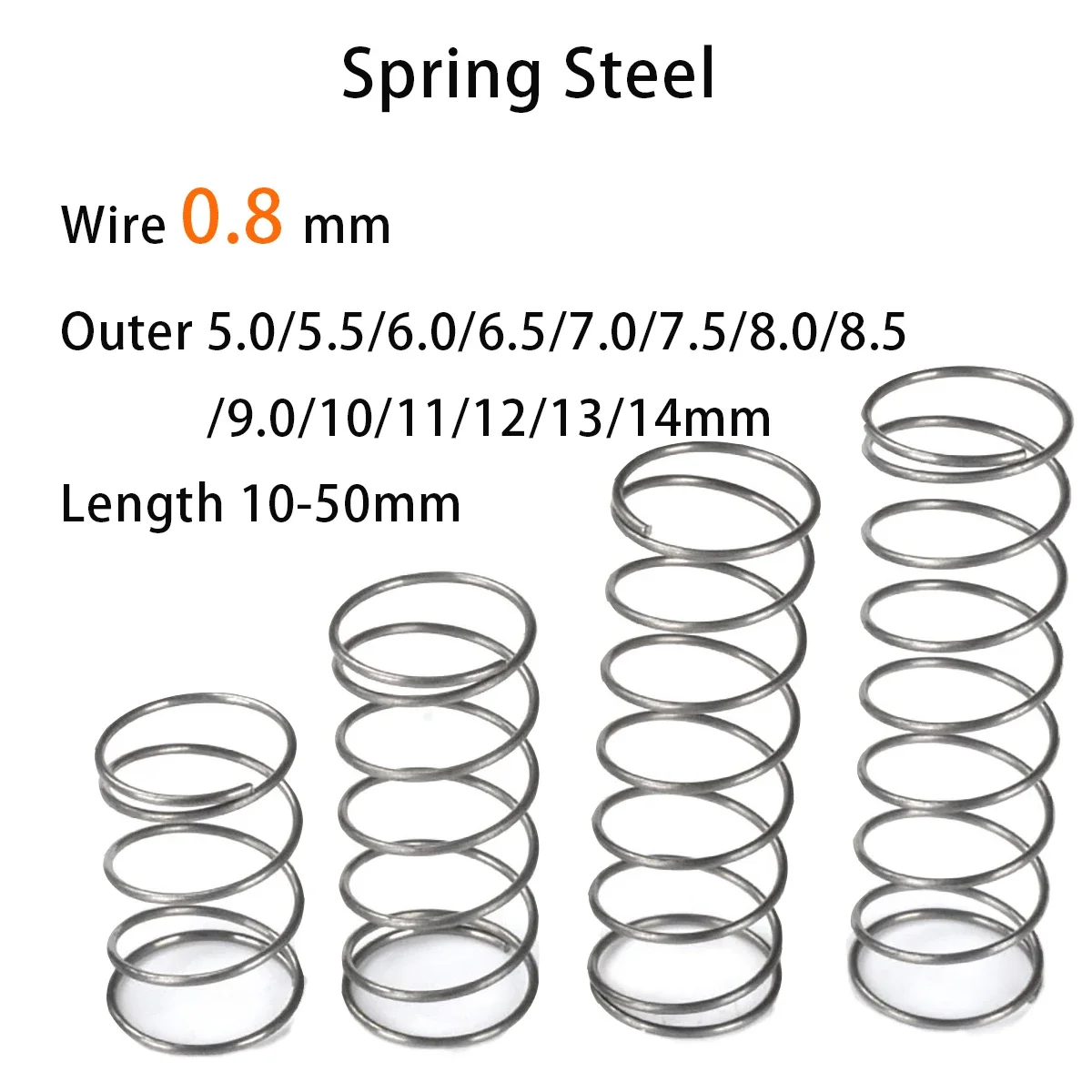 

10Pcs Wire Diameter 0.8mm Outer Diameter 5-14mm Length 10-50mm ,Spring Steel Compression Spring,Return Spring, Customization