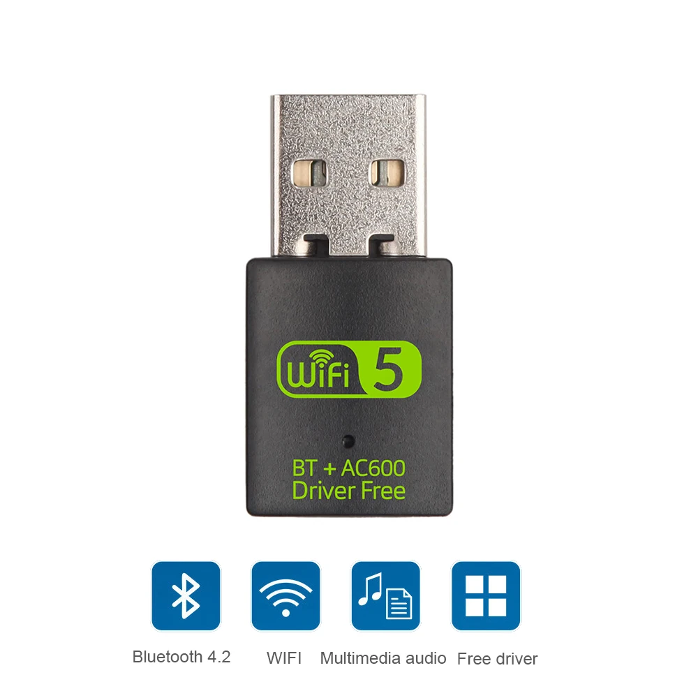 2 in1 USB واي فاي بلوتوث متوافق 5.0 محول 600Mbps ثنائي النطاق 2.4/5Ghz استقبال الشبكة اللاسلكية واي فاي دونغل لأجهزة الكمبيوتر المحمول
