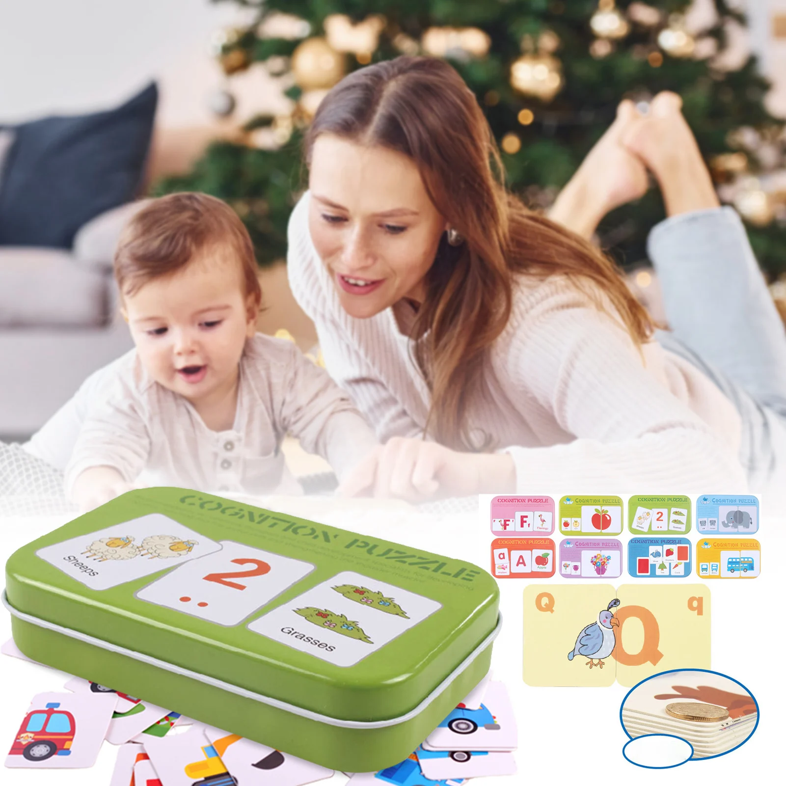 

Children Early Education Toys Baby Early Learning Cognitive Paper Cards Set Easy Carrying Puzzle Boards For Home/Daycare/Travel