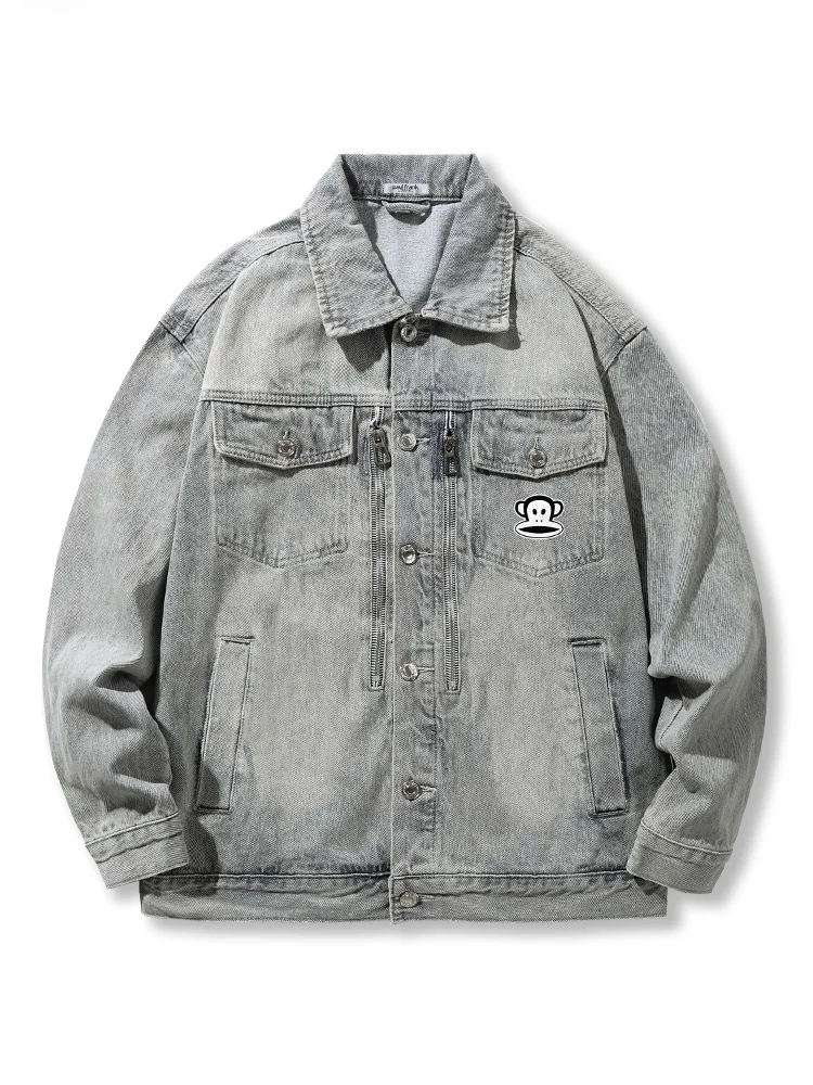 

Мужская джинсовая куртка Monkey Spring Autumn New Sle Workwear: стильная, удлиненная, приталенная, из смесового хлопка