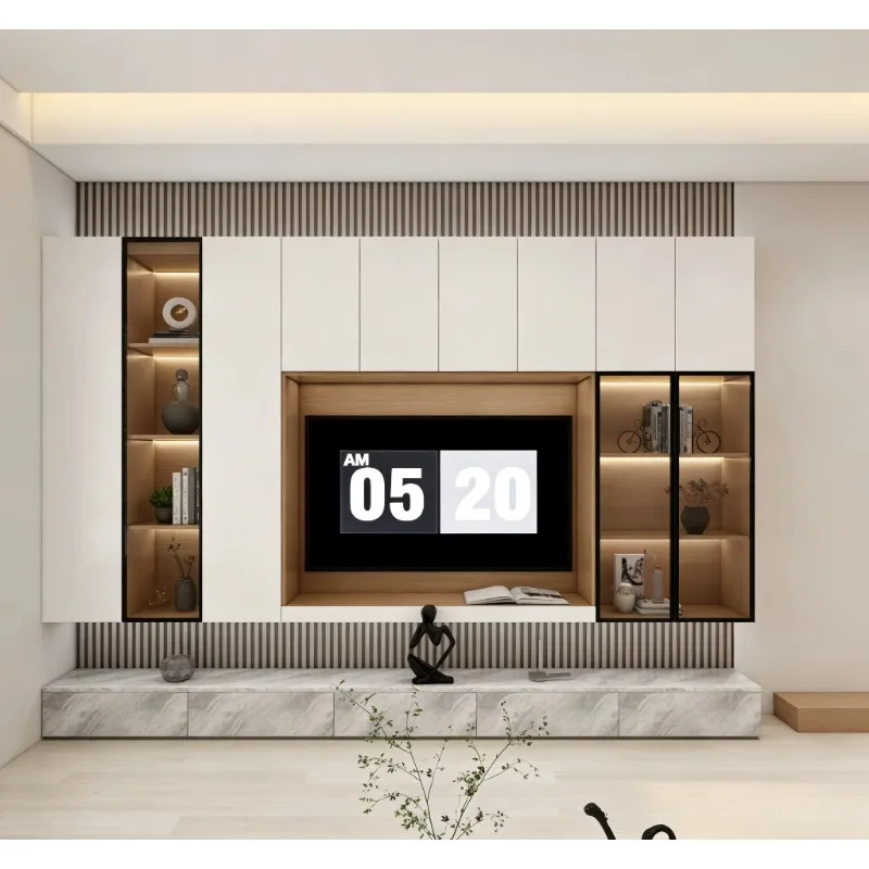 Deluxe embedded TV cabinet, living room background wall, built-in storage display cabinet