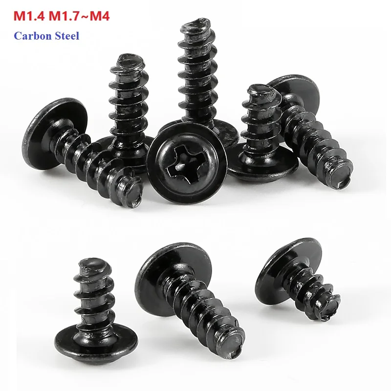 

Phillips Screw PWB Round Head With Washer Self- tapping Screws Black Plated Screw M1.4 M1.7 M2 M2.3 M2.6 M3 M4