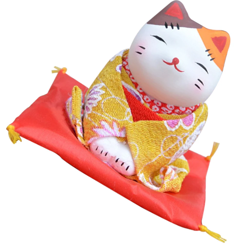 

1pc Statue Ceramics Plaster Body Desktop Decoration Office Kimono Cat Figure Ornament Lawn Flower Pot